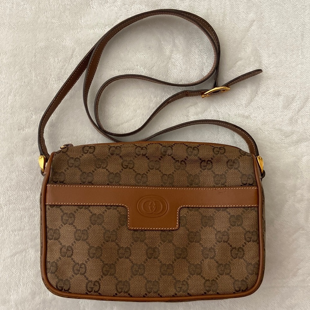 SOLD Vintage Authentic Gucci GG Monogram Tan Brown Crossbody Purse Handbag